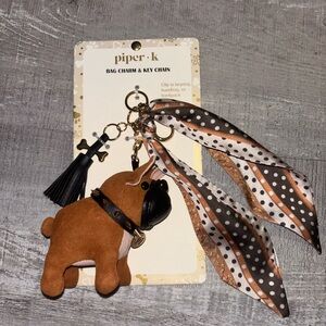 🐕NEW Piper K Tan Bull Dog Bag Charm with Scarf
